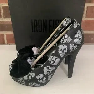 Iron Fist Shoes Iron Fist Glitter Tooth Skull Bow High Heel